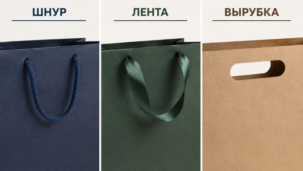 Какие ручки выбрать для бумажного пакета: шнур, лента или вырубная ручка Какие ручки выбрать для бумажного пакета: шнур, лента или вырубная ручка